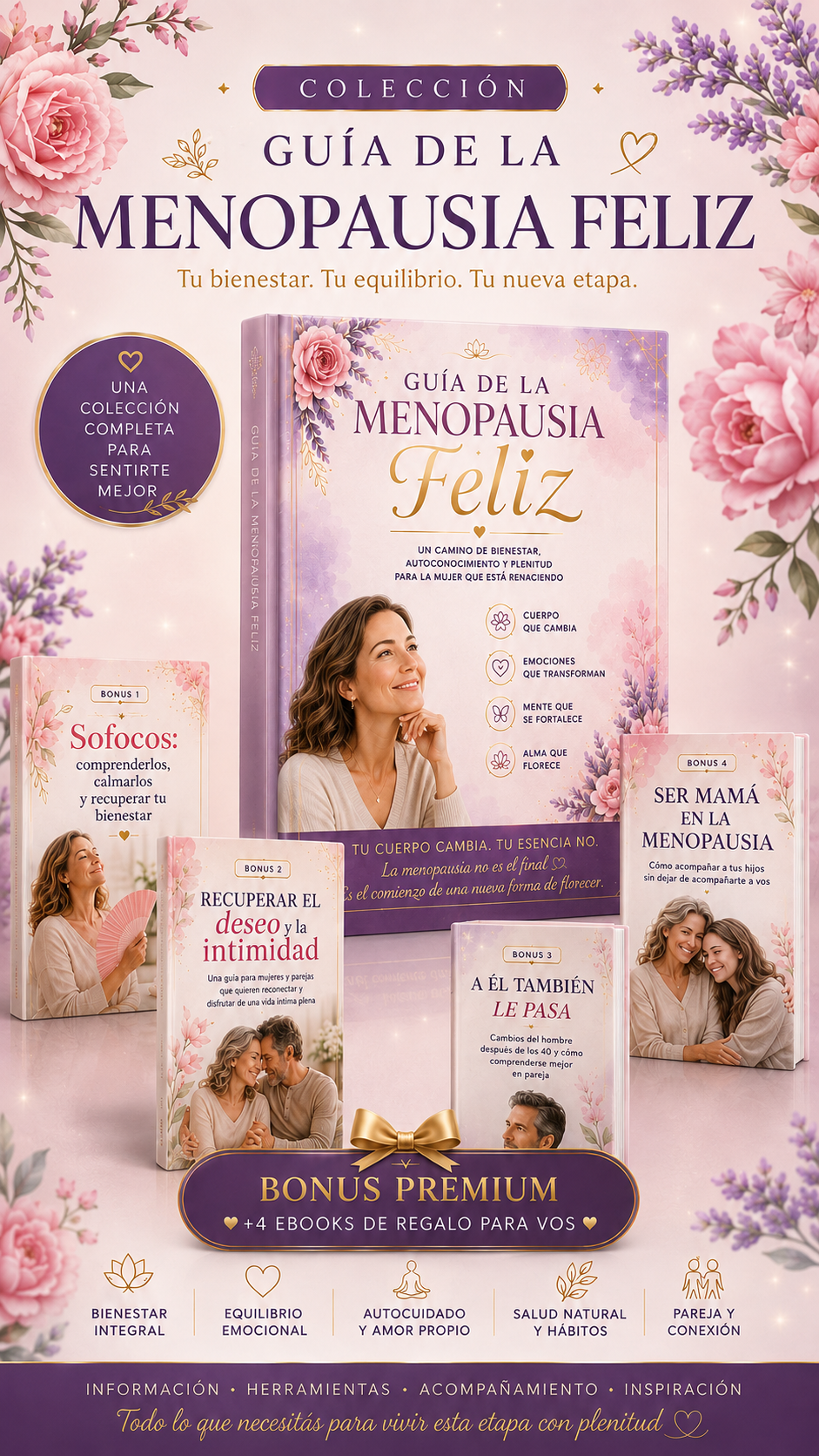 Colección Guía de la Menopausia Feliz con cuatro ebooks de regalo